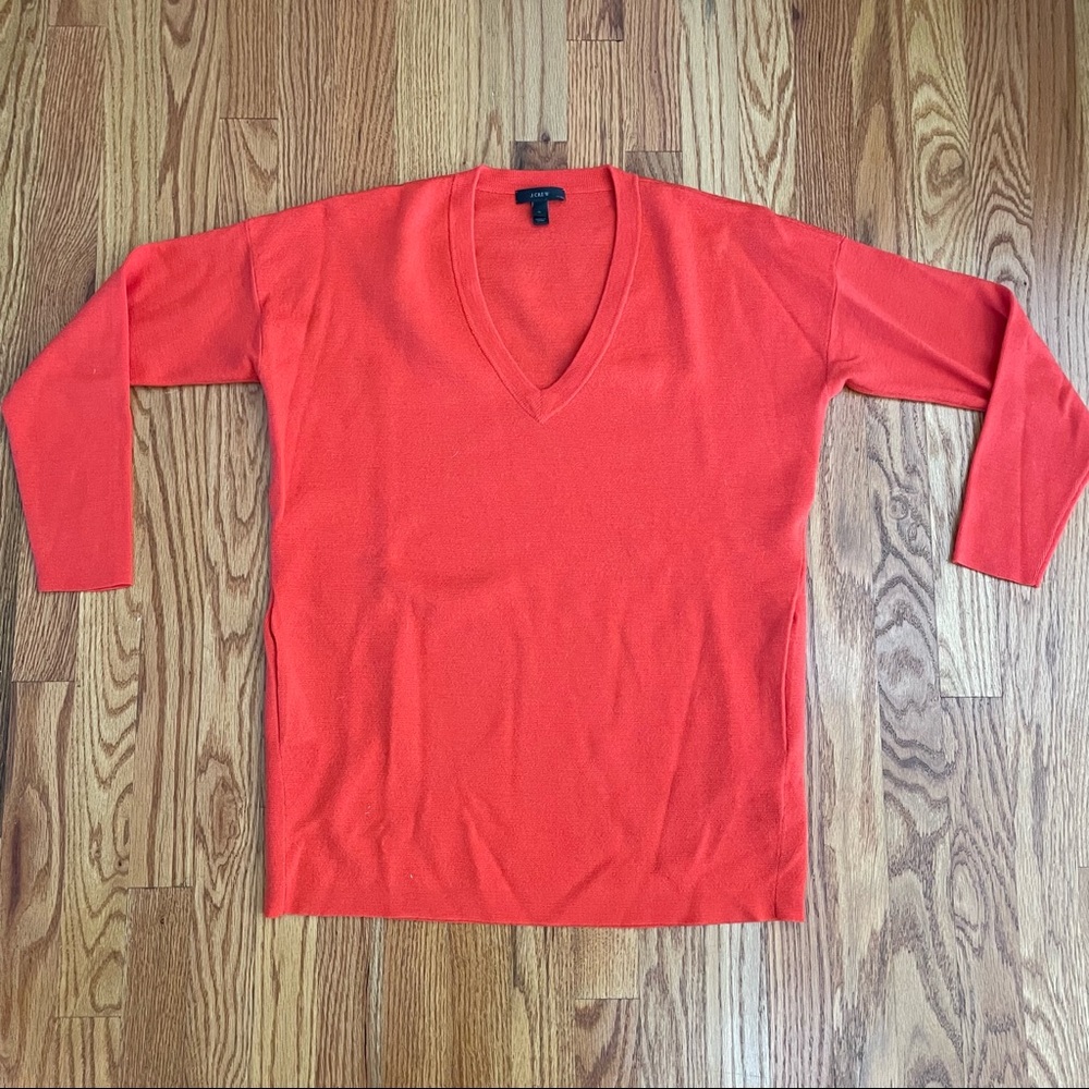 J. Crew orange v-neck long sweater with pockets